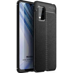 Xiaomi Mi 10 Lite Kılıf Deri Dokulu Silikon Siyah