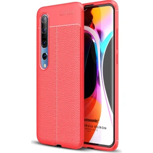 Xiaomi Mi 10 Pro Kılıf Deri Dokulu Silikon Kırmızı