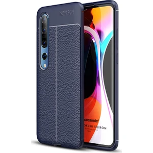 Xiaomi Mi 10 Pro Kılıf Deri Dokulu Silikon Lacivert