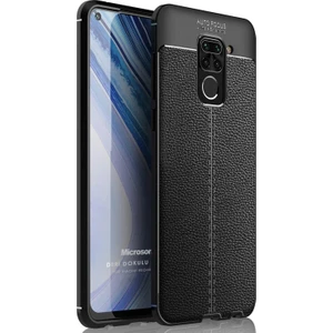 Xiaomi Redmi Note 9 Kılıf Deri Dokulu Silikon Siyah