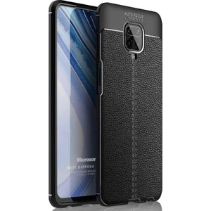 Xiaomi Redmi Note 9 Pro Kılıf Deri Dokulu Silikon Siyah