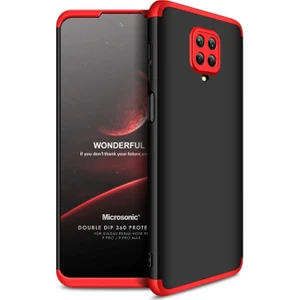 Xiaomi Redmi Note 9 Pro Kılıf Double Dip 360 Protective Siyah - Kırmızı