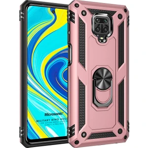 Xiaomi Redmi Note 9 Pro Kılıf Military Ring Holder Rose Gold