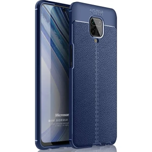 Xiaomi Redmi Note 9S Kılıf Deri Dokulu Silikon Lacivert