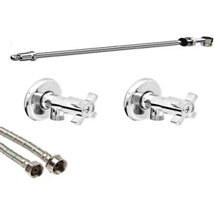 Krom Taharet Borusu Uzun+2 Adet Taharet Musluğu  50 cm Flex Hortum Klozet Montaj Seti