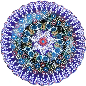 Çetin Çini Seramik El İşi Karışık Desenli Mor Renkli 30 cm Dantel Çini Tabak