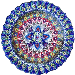 Çetin Çini Seramik El İşi Karışık Desenli Lacivert Renkli 30 cm Dantel Çini Tabak