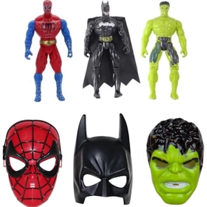 Örümcek Adam Spiderman + Batman + Hulk Figür + Maske 6'lı Set