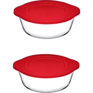 2 Adet 59001 Plastik Kapaklı Yuvarlak Borcam Tencere 2100 cc