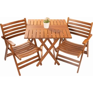 Ahşap Bahçe Balkon Seti 80x80 Masa + 2 Sandalye -Antalya Katlanır Takım