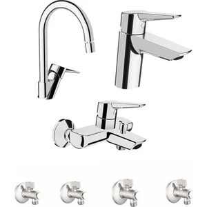 Solid S Lavabo, Eviye ve Banyo Batarya Set ve 4 Ara Musluk