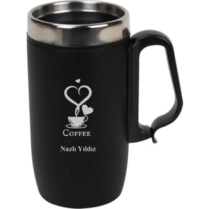 Hediye Rengi İsme Özel Kulplu Çelik Termos Bardak Mat Siyah 280 ml