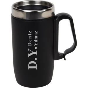 Hediye Rengi İsme Özel Kulplu Çelik Termos Bardak Mat Siyah 280 ml
