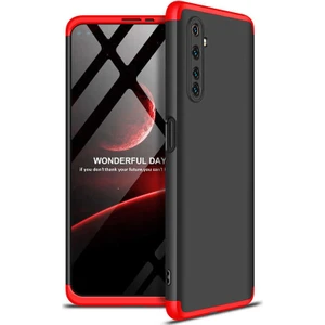 Realme 6 Pro Kılıf 3 Parça 360 Soft Hard Koruma Ays Siyah - Kırmızı