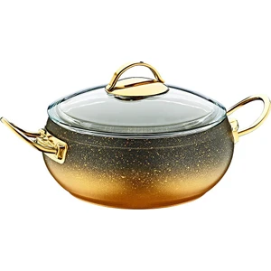 Oms 3141 Cam Kapaklı 24 x 10 cm Granit Derin Küre Tencere Gold