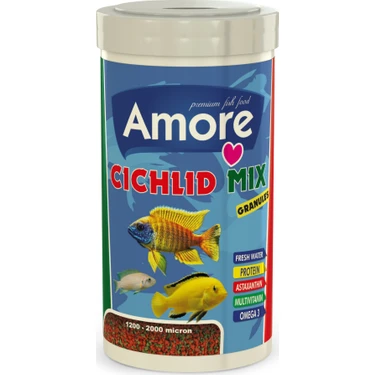 Amore Cichlid Mix Granules 1000 ml Malawi Amerikan Tanganyika Ciklet Protein Spirulina Balık