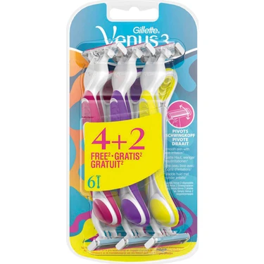 Gillette Venus 3 Renkli Kadınlar için Tek Kullanımlık Tıraş Bıçağı - Pürüzsüz Kayma ve Az Tahriş,