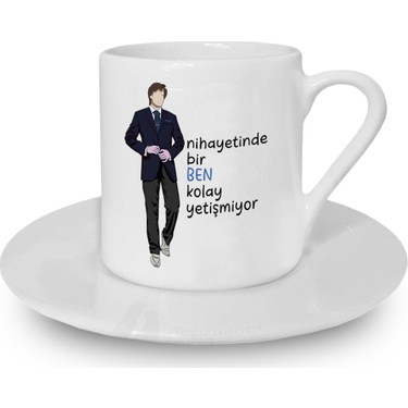 Erkek Dis Hekimi Karikaturu Mavi Turk Kahvesi Fincani