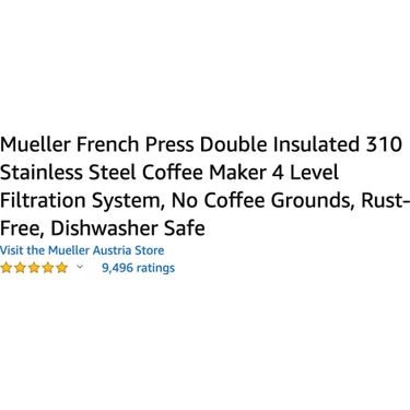 Mueller French Press Double Insulated 310 Stainless Steel Coffee Maker