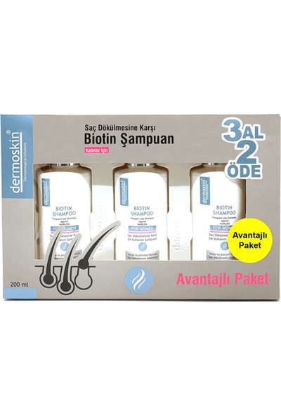 Dermoskin Biotin Şampuan Kadın 3 Al 2 Öde Avantajlı Paket