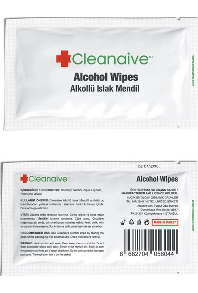 Cleanaive Alkollü Islak Mendil - (50 Mendil)