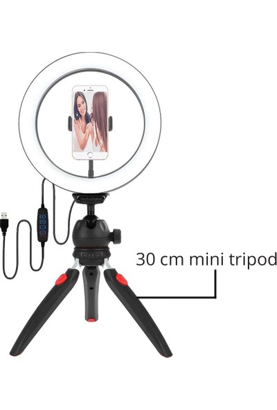 Wlue Youtuber LED Işıklı Tripod Selfie Kuaför Makyaj Işığı Sürekli Ring Light 10"