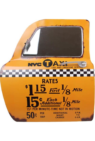 MNK Dekoratif Newyork Taxi Temalı Sarı Araba Kapısı Ayna