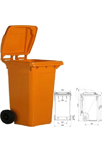Safell Plastik Çöp Konteyneri 240 Litre Konteyner - A+ Isıya Karşı Dayanıklı Malzeme - Turuncu