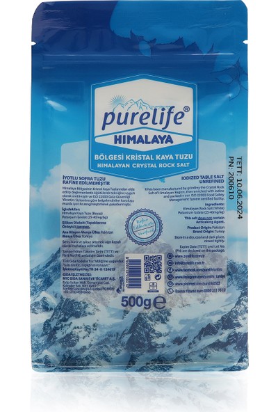 Purelife Himalaya Tuzu - İnce İyotlu Kristal Kaya Tuzu Beyaz 500g