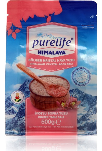 Purelife Himalaya Tuzu - İnce İyotlu Kristal Kaya Tuzu Pembe 500g