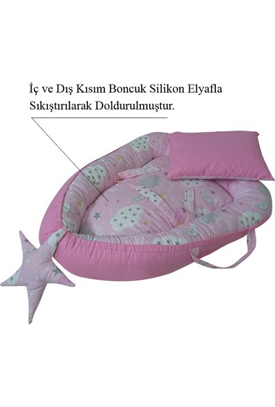 Altev Gökyüzü Desenli Babynest Bebek Uyku Yatağı + Yastığı