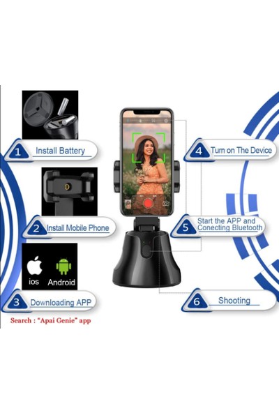 Apai Genie 360° Hareket Algılayıcı Akıllı Selfie Video Takip Tripodu Sensörlü