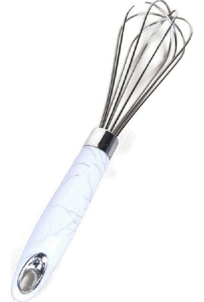 Bastonlu Baysa Beyaz Mermer Desenli Paslanmaz Çelik Çırpıcı 27 cm