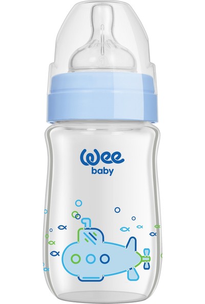 Wee Baby Klasik Plus 180 Ml Geniş Ağızlı Isıya Dayanıklı Cam Biberon - Mavi