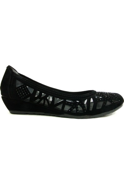 Zeyhan 2321 Siyah Taşlı Fileli Kadın Dolgu Topuk Ayakkabı