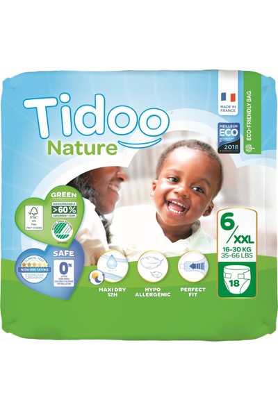 Tidoo Hipoalerjenik-Ekolojik Bebek Bezi No:6 Maxi Single 16-30 kg 18'li