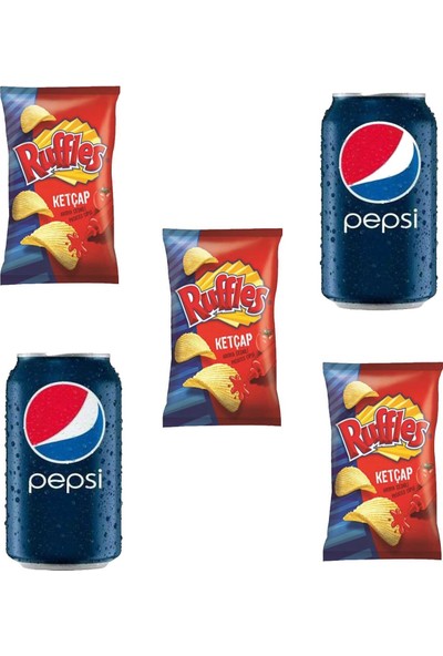 Pepsico Ruffles Ketçap Çeşnili Cips 103 gr x 3 -Pepsi 330 ml Kutu Kola x 2