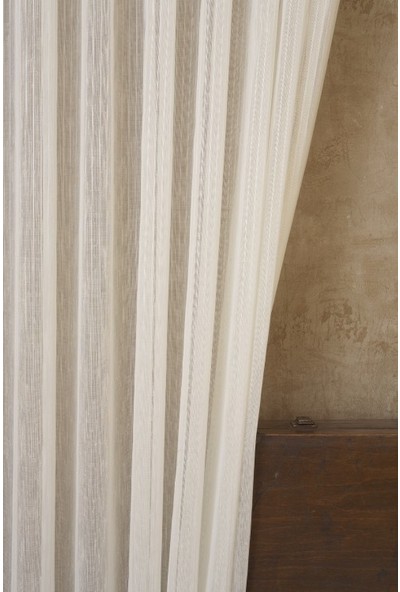 Massarelli Ince Çizgili Şantuklu Tül Krem Pilesiz 100 x 260 cm