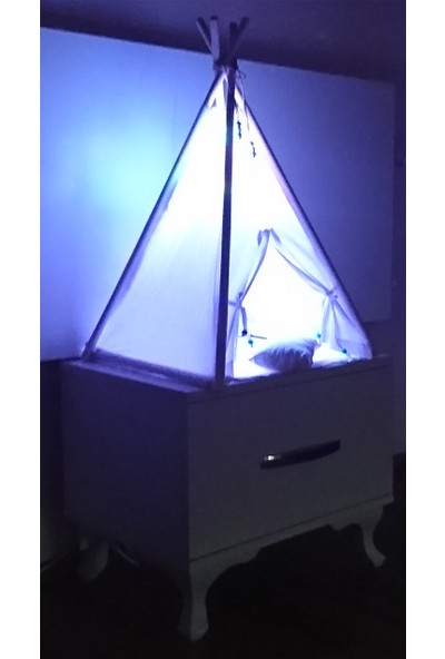 Altev Beyaz Minyatür LED Aydınlatmalı Ahşap Abajur Çocuk Çadırı