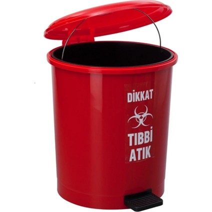 Tıbbi Atık Çöp Kovası Pedallı 25 Litre - Kırmızı Tıbbi Atık Kovası Çift Kovalı - Isıya Dayanıklı