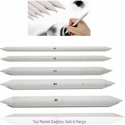 Toz Pastel Dağıtıcı Kaynaştırma Kağıt Kalem Seti Paper Stump-Tortillion 6'lı