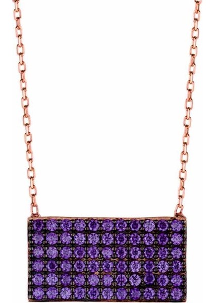 Küçük Boy Dikdörtgen Tasarım Gümüş Kadın Kolye