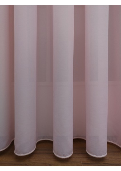 Pembe - Armür Dokuma Düz Tül Perde (İpeksi) Çok Dökümlü 350 x 260 Seyrek Pile 1/2 fiyatları