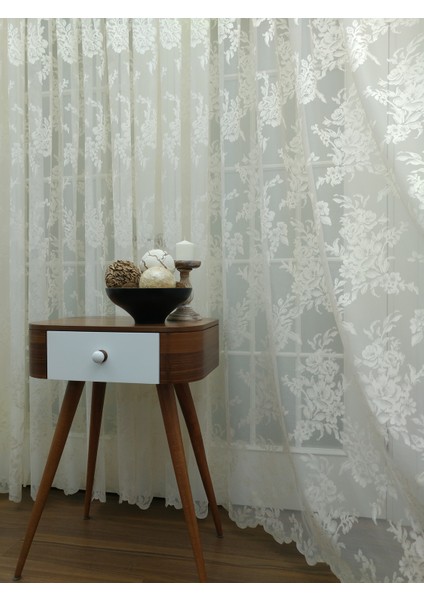 Gül Desenli Dantel Tül Perde 600 x 260 Sık Pile 1/3