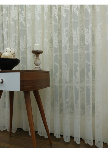 Gül Desenli Dantel Tül Perde 600 x 260 Sık Pile 1/3