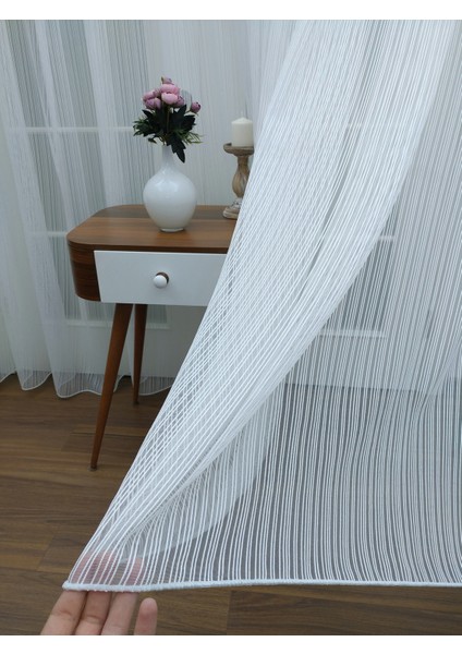 Düz Çizgili Örme Tül Perde 300 x 260 Normal Pile 1/2.5 fırsatları