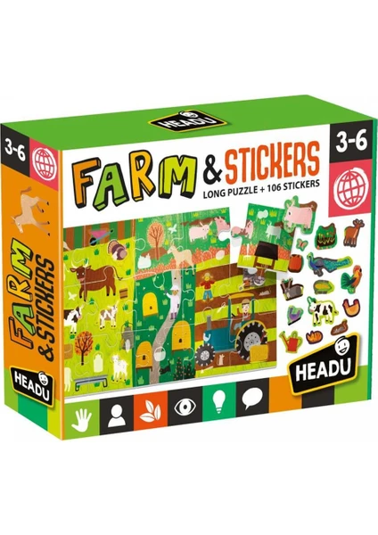 HEADU PUZZLE + STICKERS THE FARM (3-6 YAŞ)