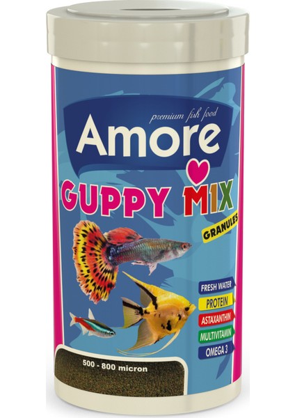 Guppy Mix Granules 250 ml Astaxanthin ve Algea Tropical Lepistes Melek Tetra Tropikal Balık Yemi