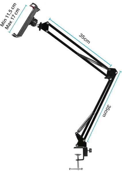 6 11'' Flexible Sıkıştırmalı Metal Masaüstü Tablet ve Telefon Tutucu