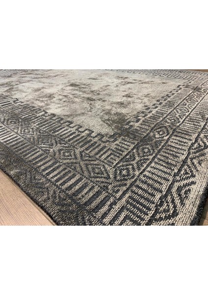 Tribal Trb 01 Antrasit Gümüş Pamuk Özel Dokuma Ince Halı Kilim